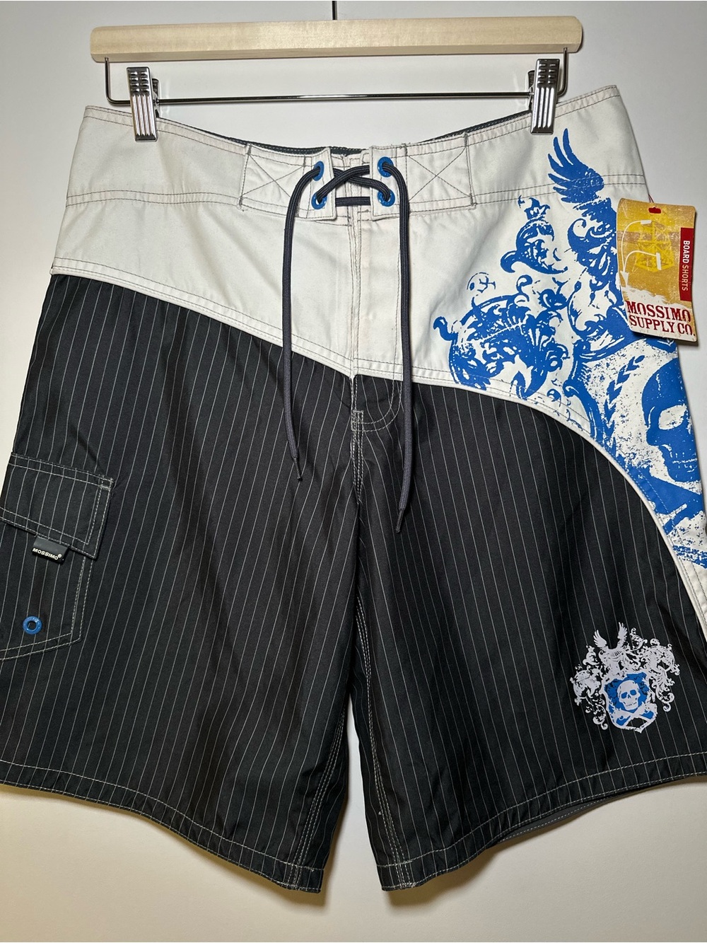 Y2K Mossimo Supply Co. Men’s Black & White Pinstripe Board Shorts